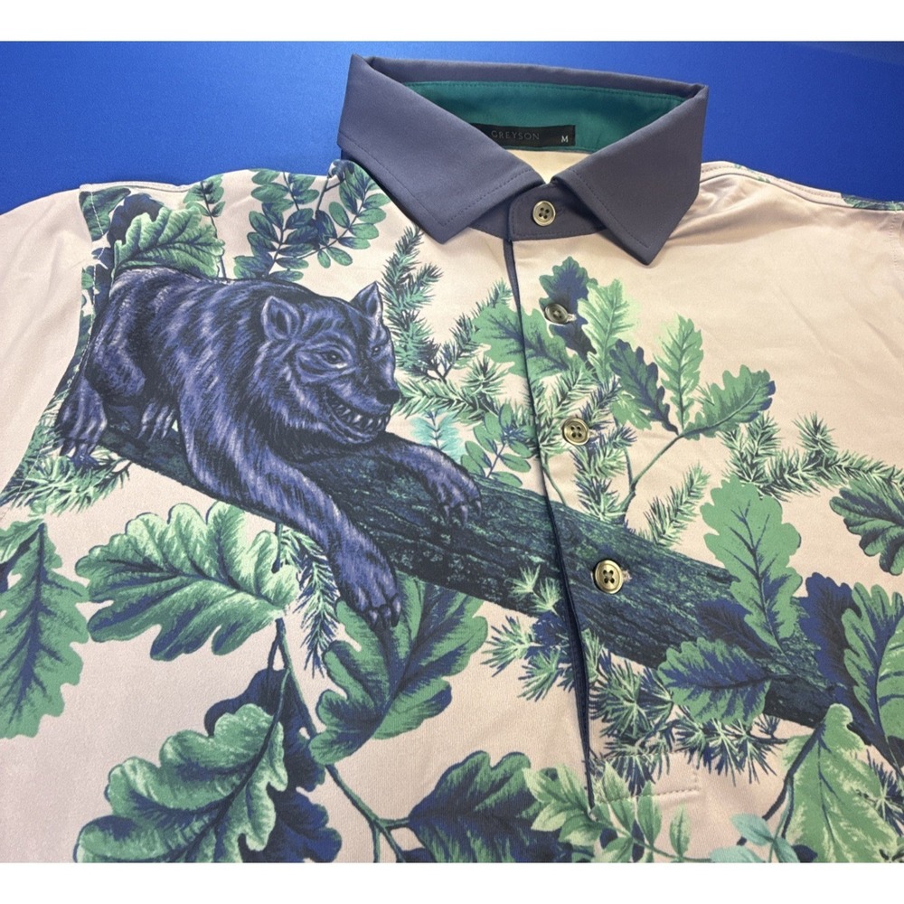 GREYSON Polo Shirt Men M Purple ENCHANTED FOREST THISTLE All Over Print Golf - Picture 4 of 7
